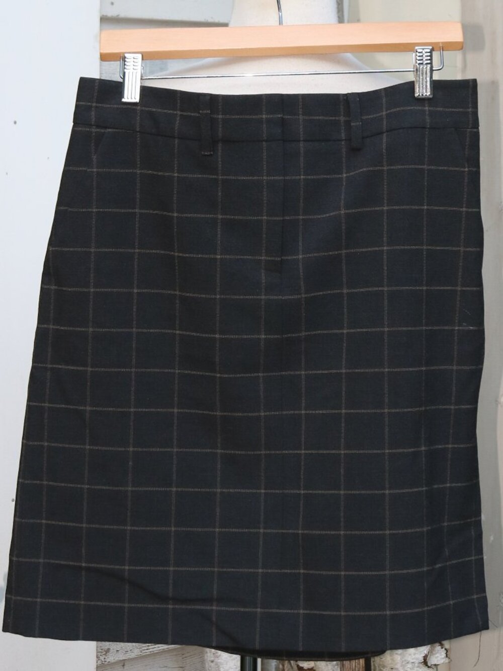 Kenar Grey Plaid Side Slit Classic Stretch Straight Pencil Skirt Sz 10